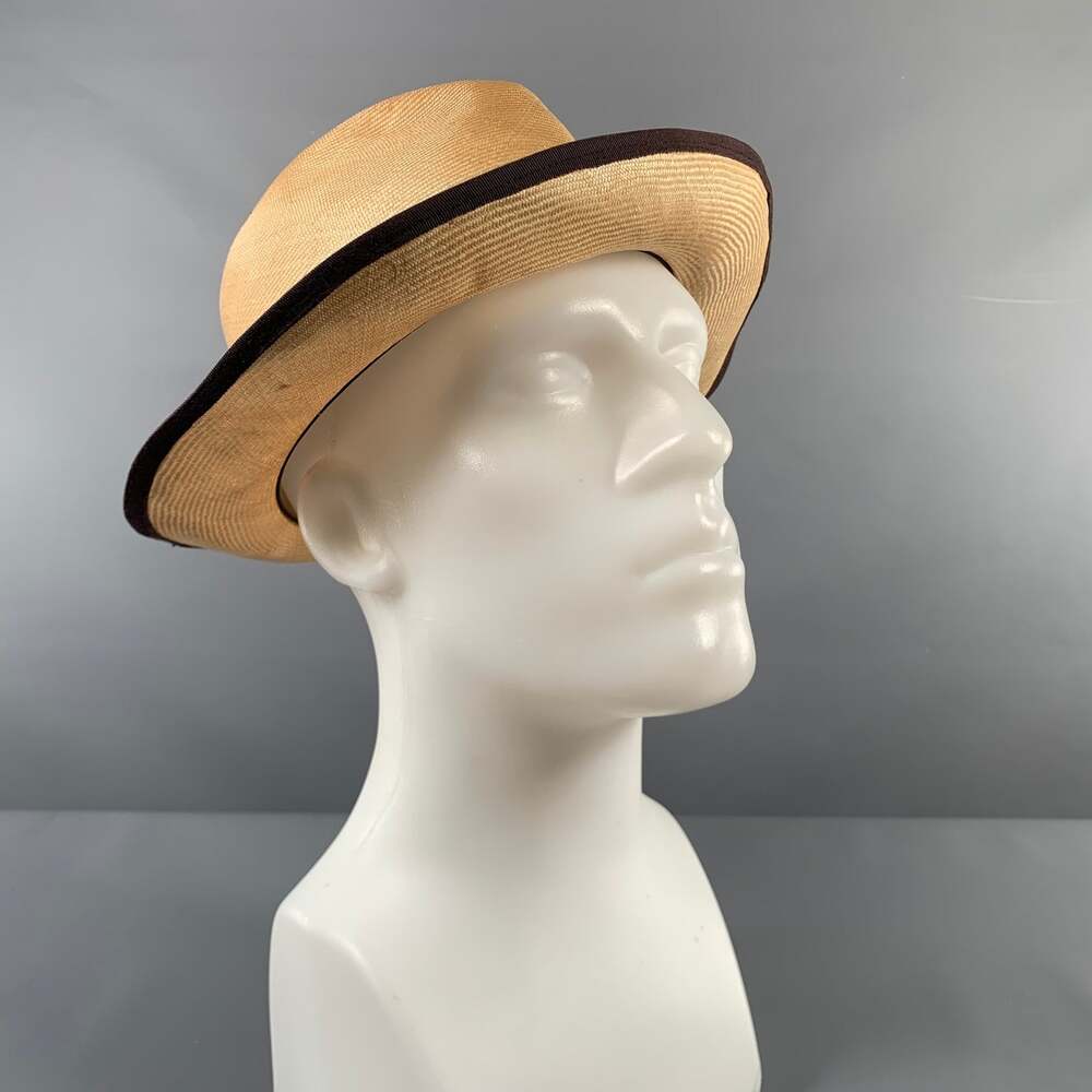 VINTAGE Size 7 3/8 Beige Purple Woven Silk Straw Hats